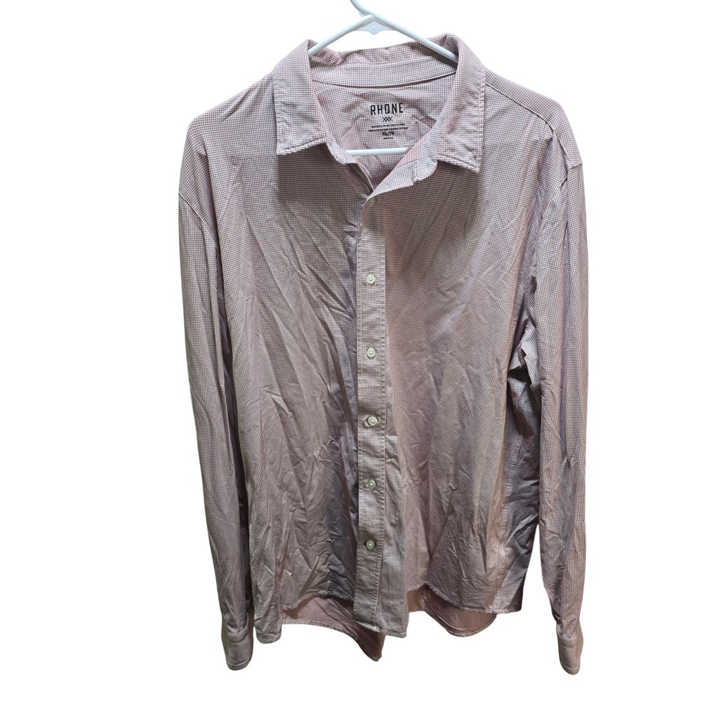 Rhone‎ Mens XL Gingham Performance Dress Shirt Long Sleeve Button Down Red White